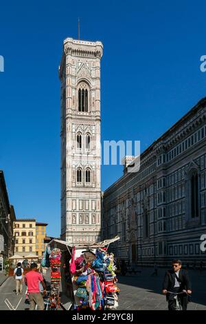 Florence, Florence Province, Tuscany, Italy.  Giotto's Campanile, or bell tower, adjacent to the Basilica of Santa Maria del Fiore, or Duomo.  It is p Stock Photo