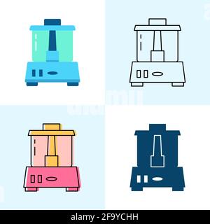 Food processor icon set in flat and line styles. Stock Vector