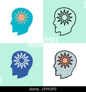 Think positive concept icon set in flat and line style. Vector illustration Stock Vector