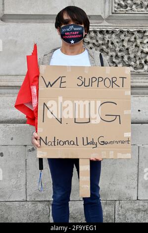 London, UK. 21st Apr 2021. Demonstration against the Military Coup in Myanmar, Downing Street, London. UK Credit: michael melia/Alamy Live News Stock Photo