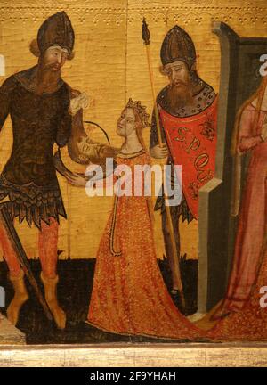 Altarpiece of Saints John. 14th century. Artist: Master of st. Coloma de Queralt. Salome receiving the head of John the Baptist. From chapel of St. Co