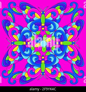 Mexican talavera ceramic tile pattern with stylized bugs and insects. Traditional decorative objects. Stock Vector