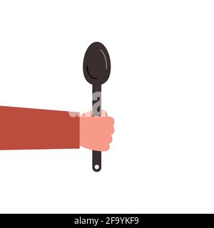 Hand holding a spoon, vector illustration isolated on white background. Stock Vector