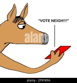 Horse is told on phone to vote neigh Stock Photo