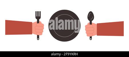 Plate spoon and fork icon. Fork, spoon and Plate symbol. Elements for design. Stock Vector