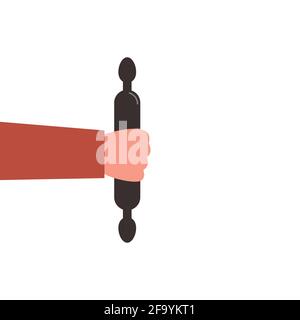 Rolling pin in hand. Vector illustration isolated on white background. Stock Vector
