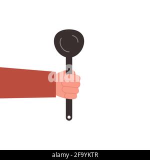 Ladle in hand, vector illustration on white background. Stock Vector