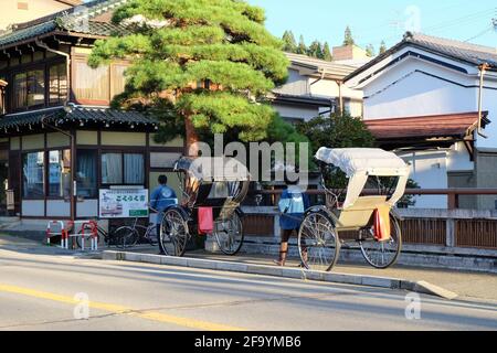 Rickshaws waiting for passengers on a Kyoto street. Stock Photo