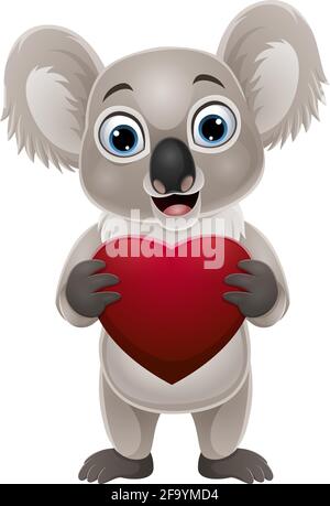 Cute koala holding red heart. Valentines day vector illustration Stock ...