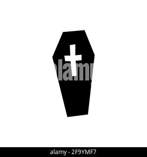 Silhouette of a coffin with a cross vector illustration on a white background, icon. Stock Vector