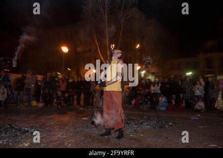 Every year in Rome, at the Garbatella district, during the event called Carnevale Liberato artists and jugglers perform in the streets. Rome 02 13 201 Stock Photo