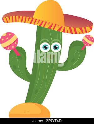 Mexican cactus with hat and maracas design, Mexico culture theme Vector ...
