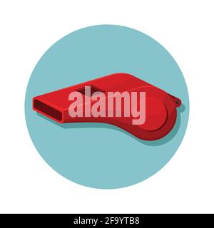 Vector illustration of a red whistle. Sports equipment. Stock Vector