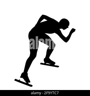 male speed skater athlete black silhouette on white background Stock Photo