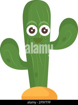 Happy cactus cartoon. Mexican plant character - Vector Stock Vector