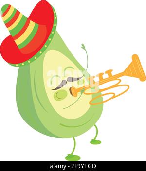 Cartoon mexican trumpeter avocado. Cinco de mayo - VEctor Stock Vector