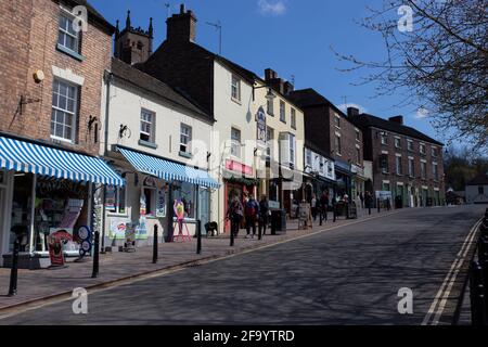 Shops on The Wharfage, Ironbridge in Telford, Shropshire, England.  UNESCO World Heritage site famous for the first cast iron bridge. Stock Photo