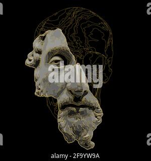 Creative 3d illustration of a man bust on black background Stock Photo