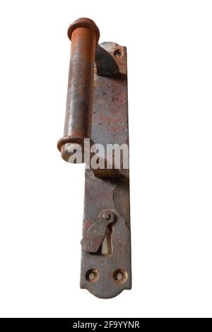 Rusty door handle insulated on white background. An old piece of iron for the house Stock Photo