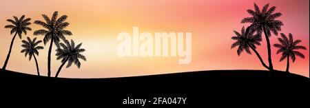 Realistic sea sunset on the background of palm trees - Vector illustration Stock Vector