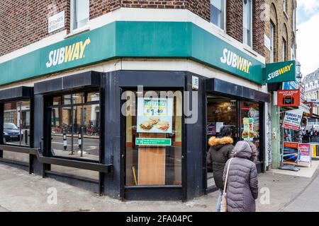 A branch of Subway fast food outlet on Grays Inn Road, King's Cross, London, UK Stock Photo