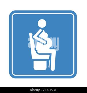 Sitting pregnant woman detailed blue icon for public transport isolated on the white background Stock Vector