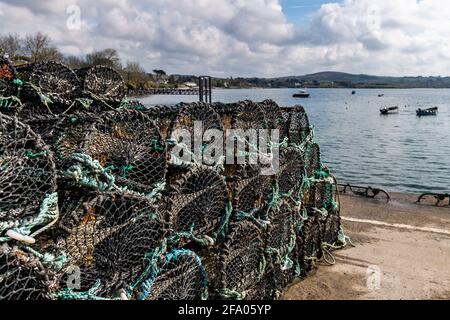 Stack of lobster/crab pots/creels on the quay in Schull, West Cork, Ireland. Stock Photo