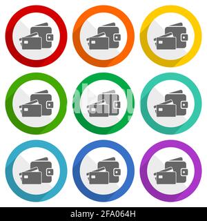 Wallet and credit cards, business vector icons, set of colorful flat design buttons for webdesign and mobile applications Stock Vector