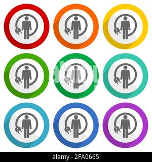 Android charging wire, humanoid robot vector icons, set of colorful flat design buttons for webdesign and mobile applications Stock Vector