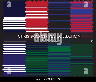 Striped seamless pattern collection includes 8 designs for fashion textiles, graphics Stock Vector