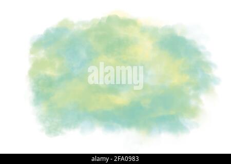 Yellow and green watercolor cloud splash. Elegant ethereal element for abstract backdrop isolated on white background. Computer generated image. Stock Photo