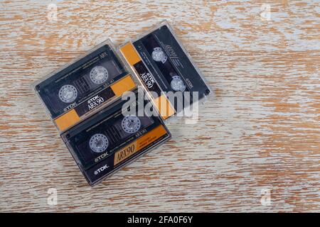 Three TDK AR-X C90 audio cassettes in cases Stock Photo