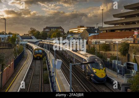 Trains at Gravesend Station Kent. Stock Photo