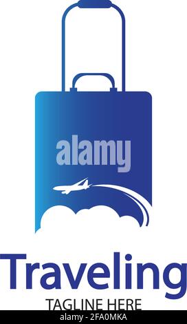 Travel logo, holidays, tourism, business trip company logo design. bag vector with airplane Stock Vector