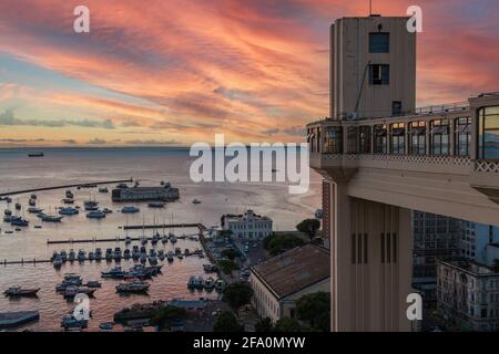 Sunset view from the Lacerda Elevator in the Historic Center of Salvador, Bahia, Brazil Stock Photo