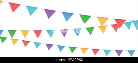 Colorful flags garlands on a rope isolated on a transparent background.Vector illustration Stock Vector