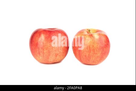 Two red ripe apples isolated on a white background. Close up. Copy space. Stock Photo