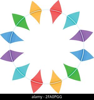 The frame is round with multicolored flags on a string .Vector illustration Stock Vector