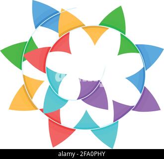 A spiral of multicolored flags on a string .Vector illustration Stock Vector
