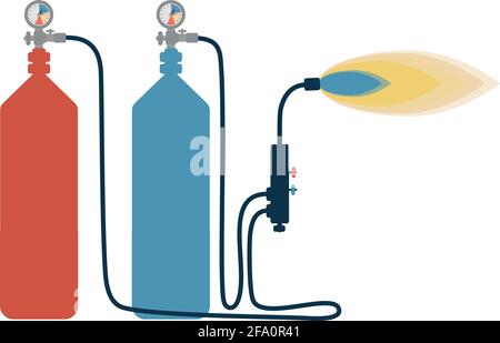 gas welding with cylinders and a torch. flat 2d vector Stock Vector