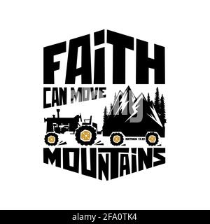 Biblical illustration. Christian art. Faith can move mountains. Stock Vector