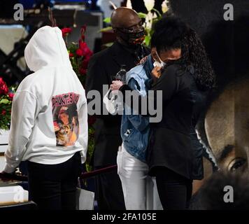 Minneapolis, United States. 21st Apr, 2021. Members of the immediate family and the general public attend a public viewing for 20-year-old Daunte Wright in Brooklyn Center, Minnesota on Wednesday, April 21, 2021. Wright was shot and killed by police officer Kimberly Ann Potter, who thought she was using a taser gun, during a recent traffic stop and attempted arrest. Photo by Jemal Countess/UPI Credit: UPI/Alamy Live News Stock Photo