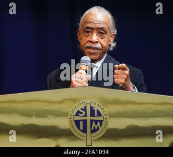 Minneapolis, United States. 21st Apr, 2021. The Reverend Al Sharpton delivers remarks during a public viewing for 20-year-old Daunte Wright in Brooklyn Center, Minnesota on Wednesday, April 21, 2021. Wright was shot and killed by police officer Kimberly Ann Potter, who thought she was using a taser gun, during a recent traffic stop and attempted arrest. Photo by Jemal Countess/UPI Credit: UPI/Alamy Live News Stock Photo