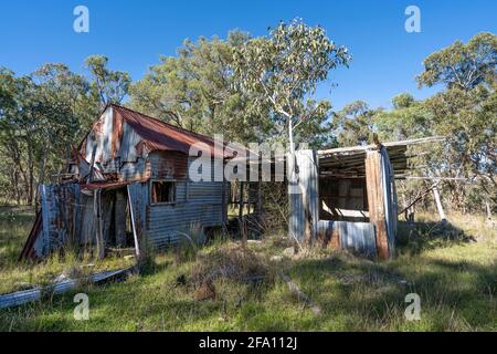Abandoned corrugated iron shed from tin mining era, Emmaville, New England Tablelands, NSW Australia Stock Photo