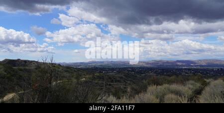 Dark clouds looming over the San Fernando Valley, Woodland Hills, California, USA Stock Photo