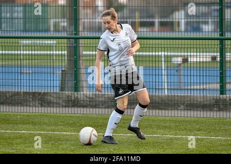 Cardiff, Wales. 21 April, 2021. Laura Davies of Swansea City Ladies during the Welsh Premier Women's League match between Cardiff Met Women and Swansea City Ladies at the Cyncoed Campus in Cardiff, Wales, UK on 21, April 2021. Credit: Duncan Thomas/Majestic Media/Alamy Live News. Stock Photo