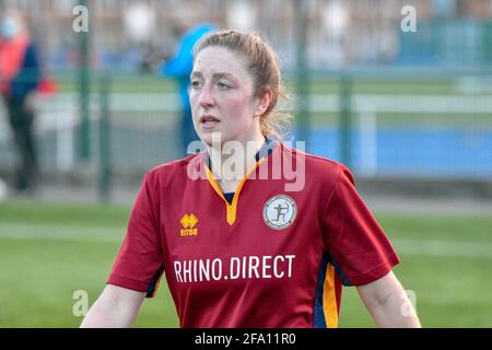 Cardiff, Wales. 21 April, 2021. Lucy Finch of Cardiff Met Women during the Welsh Premier Women's League match between Cardiff Met Women and Swansea City Ladies at the Cyncoed Campus in Cardiff, Wales, UK on 21, April 2021. Credit: Duncan Thomas/Majestic Media/Alamy Live News. Stock Photo