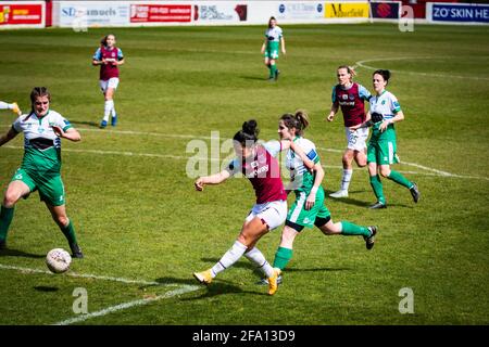 London, UK. 18th Apr, 2021. Maz Pacheco shoots the ball during the Vitality Womens FA Cup game between West Ham United v Chichester & Selsey at Chigwell Construction Stadium in London, England. Credit: SPP Sport Press Photo. /Alamy Live News Stock Photo