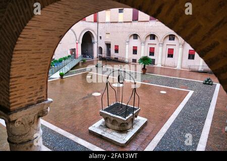 The courtyard of Castle Estense in Ferrara Italy Stock Photo