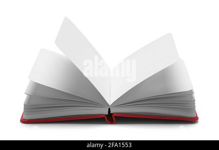 Open Red Sketch Book with Fanned Pages Cut Out. Stock Photo